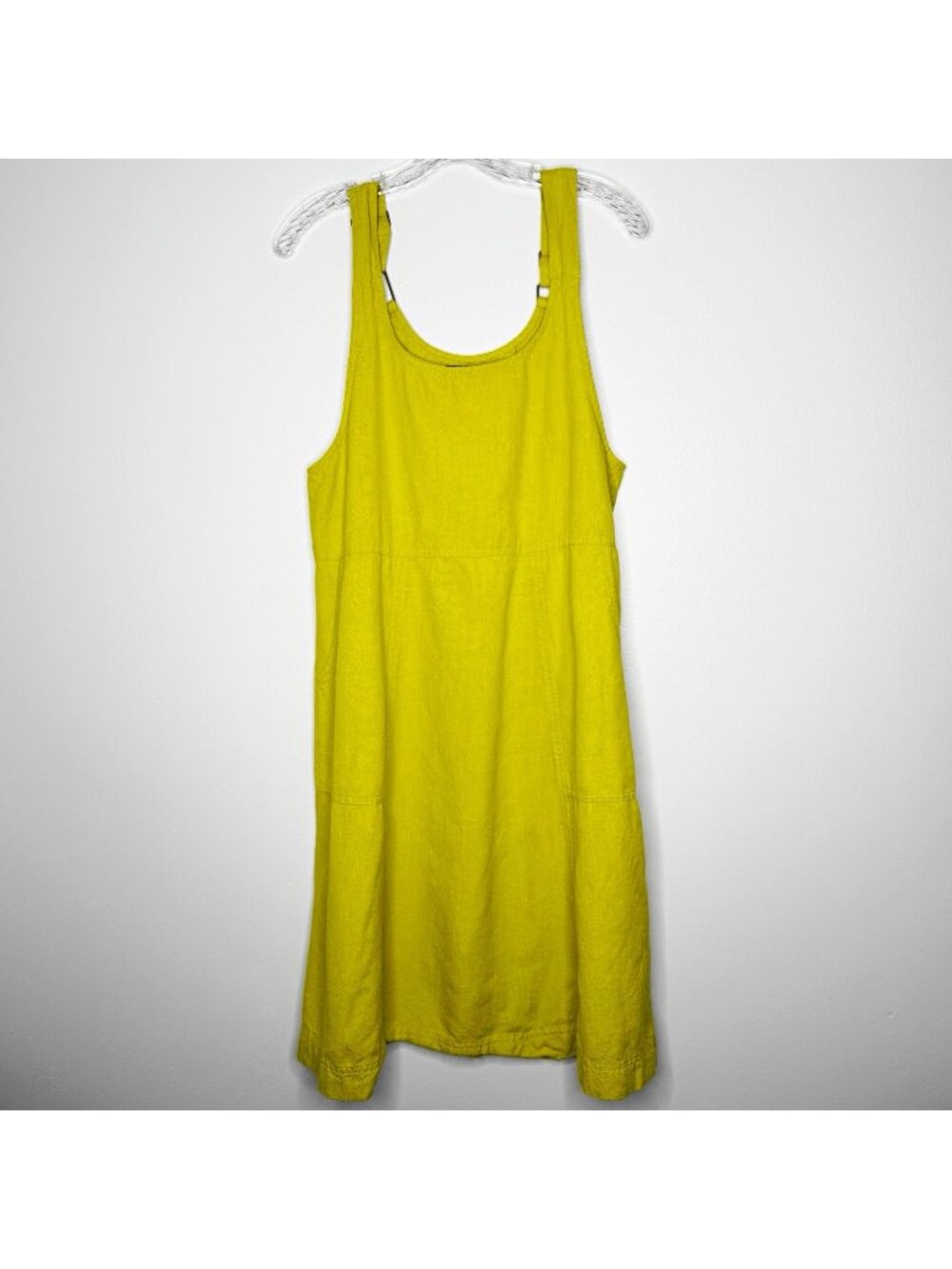 Gudrun Sjoden Yellow Green Cotton Linen sleeveless Dress Size Medium Lagenlook